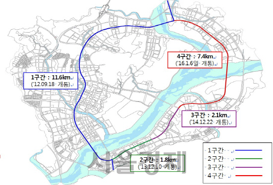 행복도시 BRT도로 단계별 개통현황. 사진제공=행복청<BR><BR>