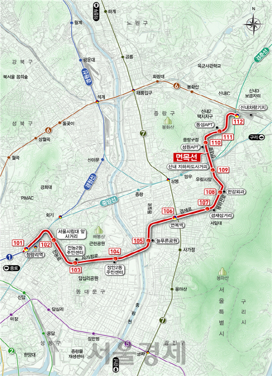 ‘면목선 경전철’ 노선도 / 사진제공=서울시<BR><BR><div class=