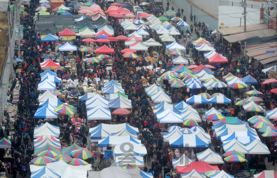 설을 열흘 가량 앞둔 29일 경기도 성남시 모란시장이 제수용품 등을 준비하는 시민들로 붐비고 있다./성남=권욱기자