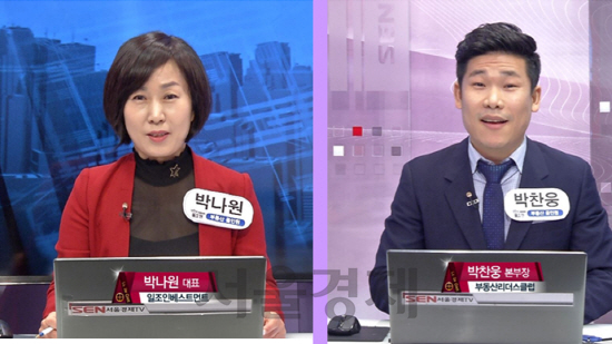 서울경제TV 부동산 올인원에 출연 중인 박나원(왼쪽) 대표와 박찬웅(오른쪽) 본부장.