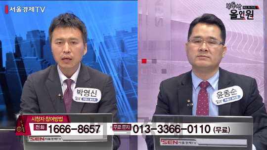 서울경제TV 부동산 올인원에 출연 중인 박영신(왼쪽) 소장과 윤동순(오른쪽) 연구원장.