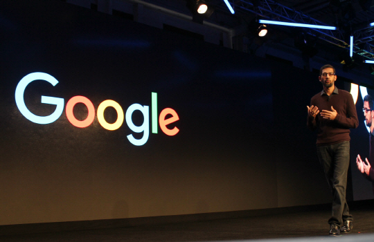 순다 피차이 CEO는 23일(현지시간) 미국 샌프란시스코에서 열린 ‘구글 클라우드 플랫폼 글로벌 사용자 컨퍼런스(GCP NEXT) 2016’에 참석해 구글의 클라우드 플랫폼 사업 전략을 소개하고 있다./사진제공=구글코리아