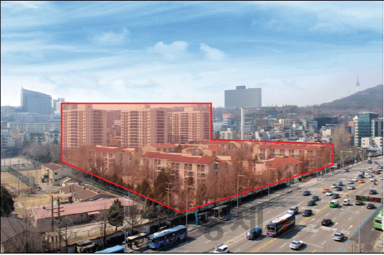 ▲LH가 34년간 미군 가족들이 사용하던 서울 용산구 한남동 니블로 배럭스 매각을 시작한다. 빨간 선 부분이 니블로 배럭스 전경 /사진제공=LH