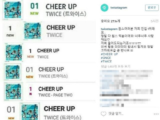 트와이스, 컴백과 동시에 'cheer up' 1위…'울어도 돼?'