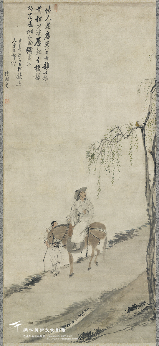 김홍도 ‘마상청앵(馬上聽鶯)’ 지본담채, 117.2×52.0cm /사진제공=간송문화재단