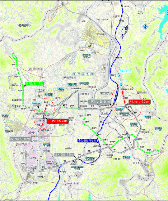 대전도시철도 2호선 트램 시범노선 위치도. 사진제공=대전시