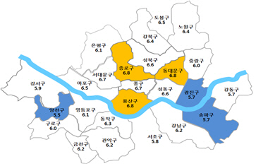 서울지역 자치구별 1분기 전월세 전환율(단위 : %)  /자료제공=서울시