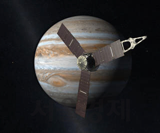 초속 6.7㎞로 이동중인 우주 탐사선 ‘주노(Juno)’가 지구에서부터 7억2,400만 킬로미터(㎞) 떨어진 지점을 통과하고 있다.사진제공/미국항공우주국(NASA)