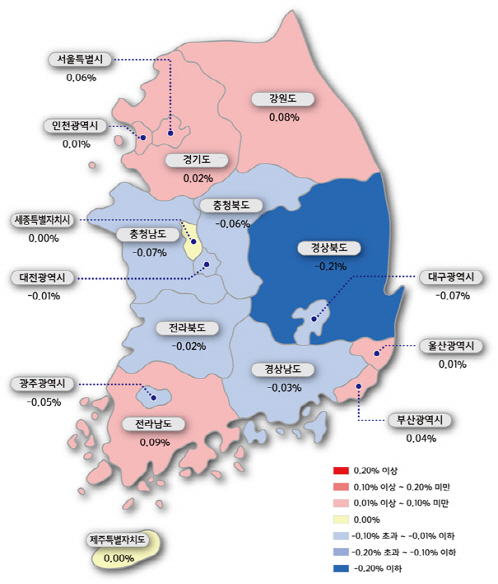 5월  9일 기준 전국 주간 아파트 매매가격 변동률 /사진제공 한국감정원