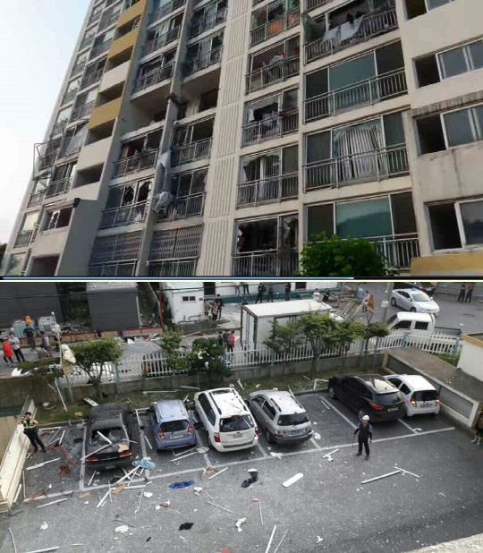 부산 기장군 한 아파트에서 가스 폭발로 추정되는 사고가 발생했다./연합뉴스