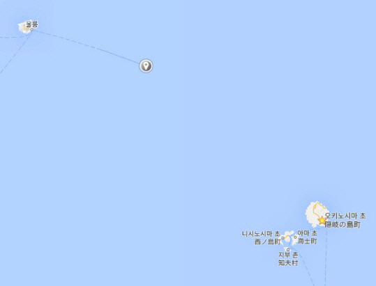 독도(위치표시)와 오키노시마는 157km 떨어져 있다. / 출처=구글 지도맵