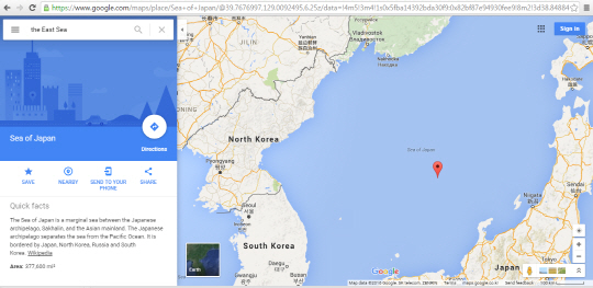 구글 미국 사이트의 지도 검색에 ‘the East Sea’를 입력하자 ‘Sea of Japan’이라는 표기가 나온다. /출처=구글 지도 화면 캡쳐