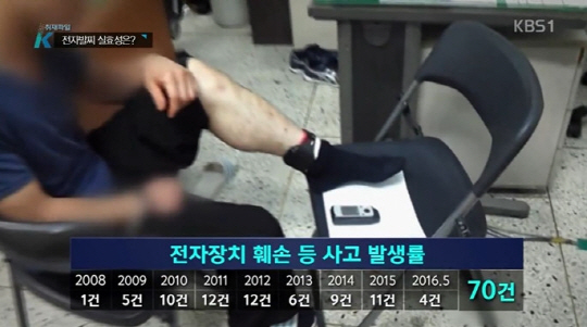 전북 군산에서 40대 성범죄자가 전자발찌를 끊고 도주해 경찰이 수사에 나섰다.  사진은 전자발찌 훼손 사고 발생률을 다룬 프로그램 화면./ 출처=KBS1 ‘취재파일K’ 화면 캡처
