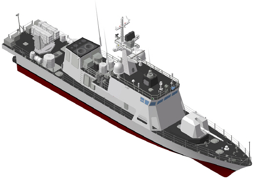 28일 한진중공업이 진수한 신형 고속정의 일러스트. 76㎜ 주포와 130㎜ 유도 로켓, 12.7㎜ 원격조종 기관총 등 강력한 펀치력을 자랑한다. 동급 고속정 건조로 해군은 고속정부터 구축함까지 모든 전투함정을 국산 2세대 전투함으로 구성할 수 있게 됐다./사진제공=해군