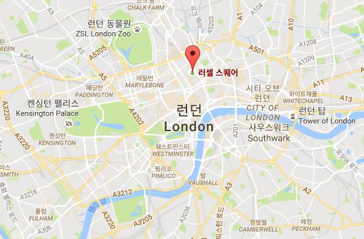 영국 런던의 러셀스퀘어 위치/구글맵스 캡쳐