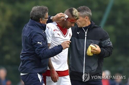 프랑스 국가대표 출신 공격수 제레미 메네스(29, 보르도)가 친선 경기 도중 오른쪽 귀의 일부가 절단되는 끔찍한 부상을 당했다. /연합뉴스