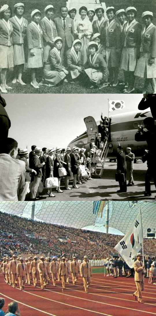 위부터 1964년 도쿄, 1968년 멕시코, 1972년 뮌헨 올림픽에 참가한 대한민국 선수단 /사진제공=대한체육회