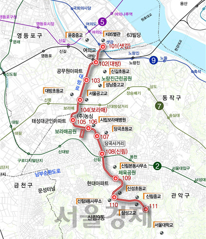 서울시가 추진중인 ‘신림선 도시철도 민간투자사업’ 노선도. / 사진제공=서울시