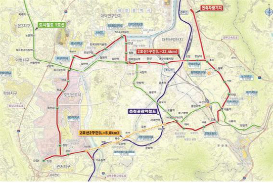 대전 도시철도 2호선(트램) 구간 노선도. 사진제공=대전시