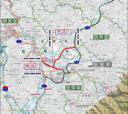 ‘충북 단양읍~가곡면’ 국도59호선 신설도로 위치도./출처=국토교통부 제공