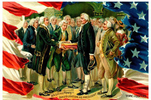 조지 워싱턴 미국 초대 대통령의 취임을 기념하는 엽서/위키피디아