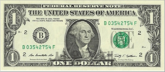워싱턴이 새겨져 있는 미국 1달러 지폐/위키피디아