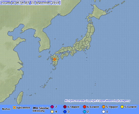일본 규슈 구마모토현 인근에서 발생한 지진. / 이미지 출처=일본 기상청