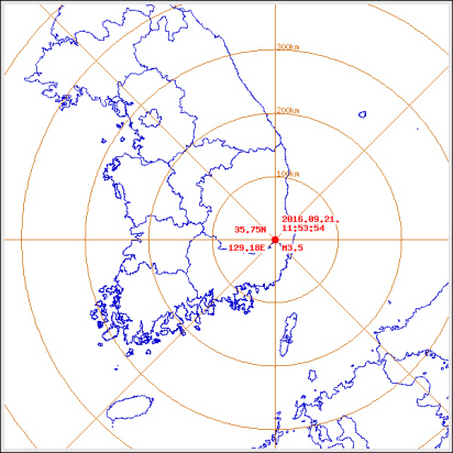 경주 남남서쪽 10km 지역에 규모 3.5의 여진이 발생했다 /연합뉴스