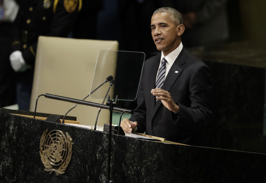 버락 오바마 미국 대통령이 유엔(UN) 총회에서 마지막 연설대에 올랐다. / 사진=연합뉴스(AP)