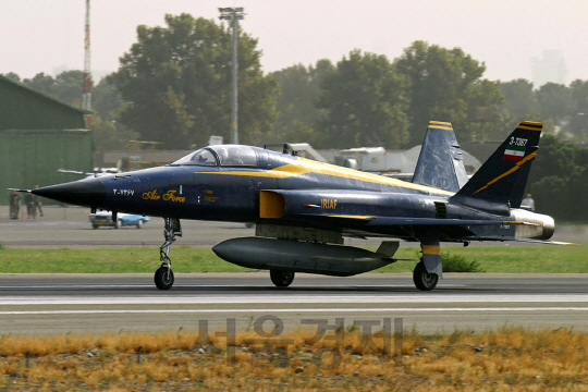 이란의 국산 전투기 사에케. F-5와 F-18을 섞은 외형이다. F-18의 먼 조상이 F-5라는 점에서도 매우 특이한 기종이다.