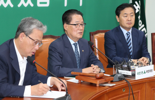 국민의당 박지원 비상대책위원장이 29일 오전 국회 본청에서 열린 원내정책회의에서 발언하고 있다. /연합뉴스