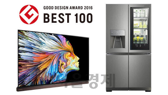 세계 4대 디자인상 중 하나로 평가 받는 일본 굿 디자인상에서 베스트100 제품에 선정된 LG 시그니처 올레드 TV와 LG시그니처 냉장고/사진제공=LG전자