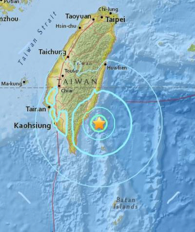 대만 지진, 타이둥 인근에서 규모 6.0 지진 발생