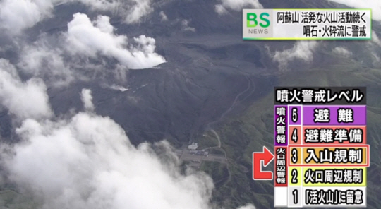 분화하는 아소산 나카다케 모습/ NHK보도영상 캡쳐