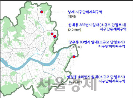 중랑구, 강동구, 노원구 지구단위계획구역 위치도. /사진제공=서울시