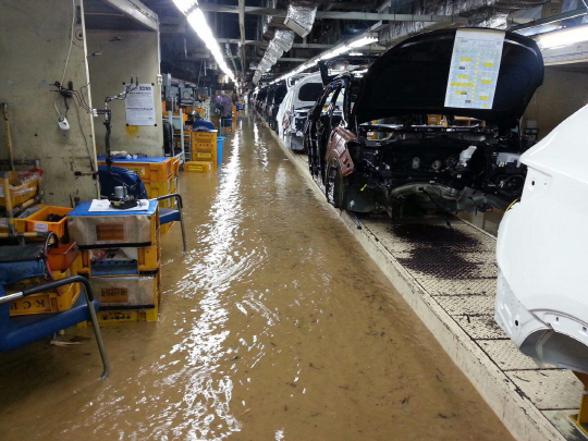 현대자동차가 이달 초 태풍 ‘차바’로 인해 침수된 신차 1,087대를 전량 폐기한다. /연합뉴스