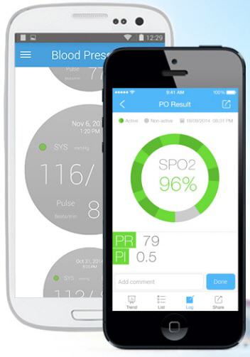 아이헬쓰랩이 만든 장치와 ‘마이바이탈스(MyVitals)‘ 앱을 활용하면 몸 상태를 편리하게 측정할 수 있다. 앱을 통하면 산소포화도, 심장박동수 등을 지속적으로 기록해 추이를 볼 수 있다.