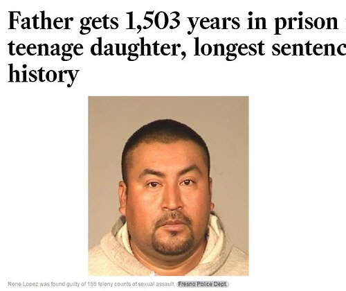 미국에서 수년간 상습적으로 친딸을 성폭행한 남성에게 징역 1,503년이 선고됐다. /출처=로스엔젤레스 타임스