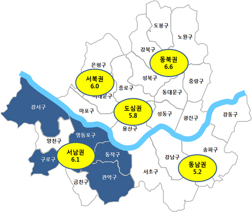 2016년 3분기 권역별 전월세전환율.  /자료=서울시