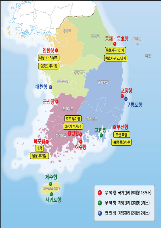 제2차 항만재개발 계획 수립 위치도./자료=해양수산부