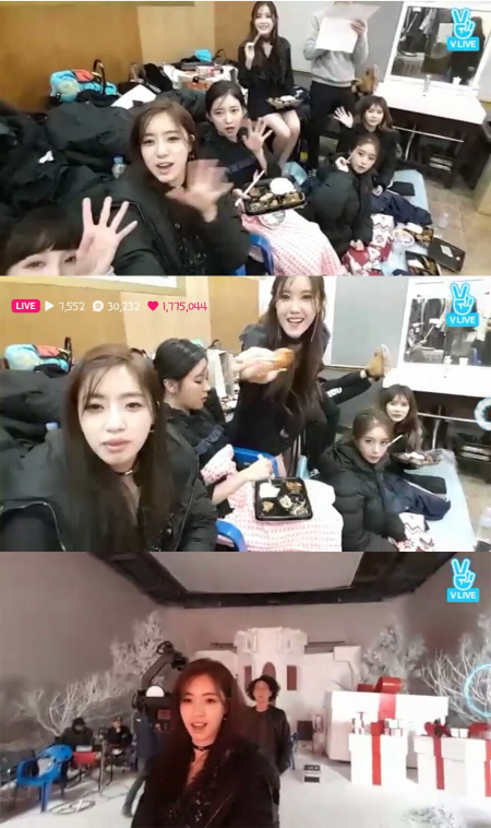 ‘걸그룹 티아라가 V앱을 통해 뮤직비디오 촬영현장을 공개했다.’