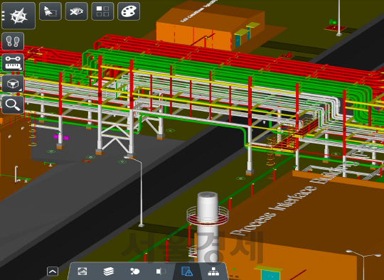 태블릿 PC 등에 구현된 모바일 3D 플랜트 설계 시스템 화면 /사진제공=현대ENG