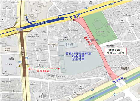 동묘 벼룩시장 ‘차 없는 거리’ 지정 구역(빨간색). /자료제공=종로구청