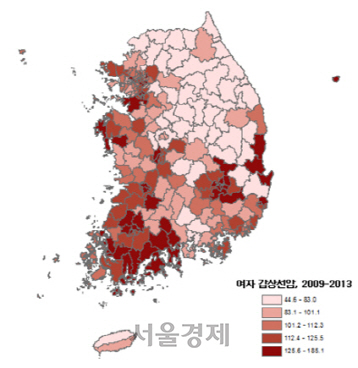 여성 갑상선암 발생지도