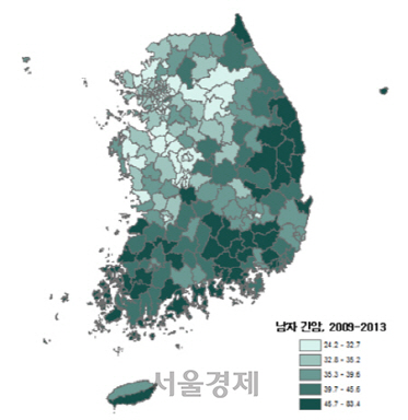 남성 간암 발생지도