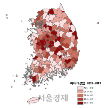 여성 대장암 발생지도