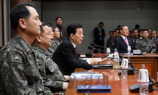 24일 서울 국방부에서 열린 전군주요지휘관회의에서 한민구 국방부 장관이 모두발언을 하고 있다./권욱기자