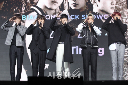 28일 오후 서울 광진구에 위치한 예스24 라이브홀에서 B1A4, 3rd Album ‘Good Timing’ 쇼케이스가 열렸다./사진=지수진 기자