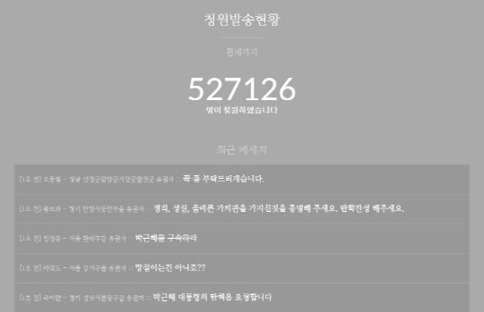 ‘박근핵닷컴’ 청원 50만건 돌파…새누리당 찬성 4명·반대 3명
