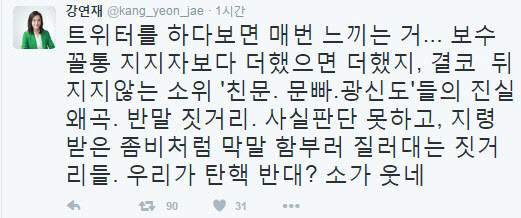 국민의당 강연재 부대변인, “‘친문·문빠·광신도’들의 진실 왜곡. 반말지거리…지령 받은 좀비처럼” 원색적 비난